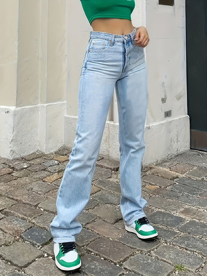 xieyinshe  High Waisted Vintage Straight Jeans, Comfortable Stretchy Loose Versatile Denim Pants, Women's Denim Jeans & Clothing