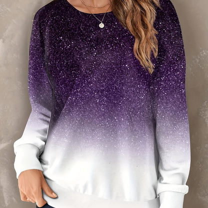 xieyinshe  Starry Sky Print Pullover Sweatshirt, Casual Gradient Long Sleeve Crew Neck Sweatshirt For Fall & Winter, Women's Clothing