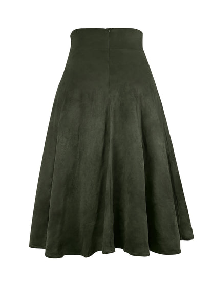 Solid Belted Ring Ruffle Hem Skirt, Elegant Midi Skirt For Spring & Summer, Women's Clothing