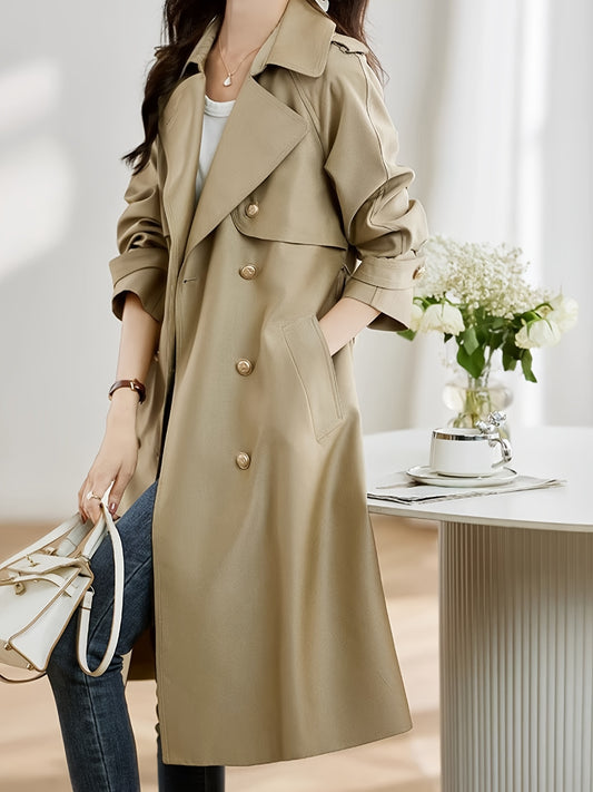 xieyinshe  Double Breasted Belted Trench Coat, Elegant Lapel Long Sleeve Overcoat For Fall & Winter, Women's Clothing