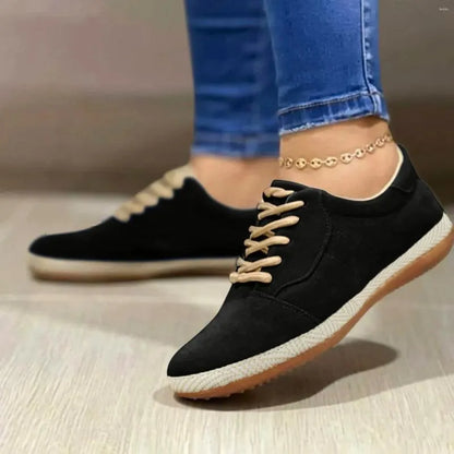 Casual Shoes Women Suede Slip On Breathable Solid Color Flat Round Toe Comfortable Lace Up Single Business