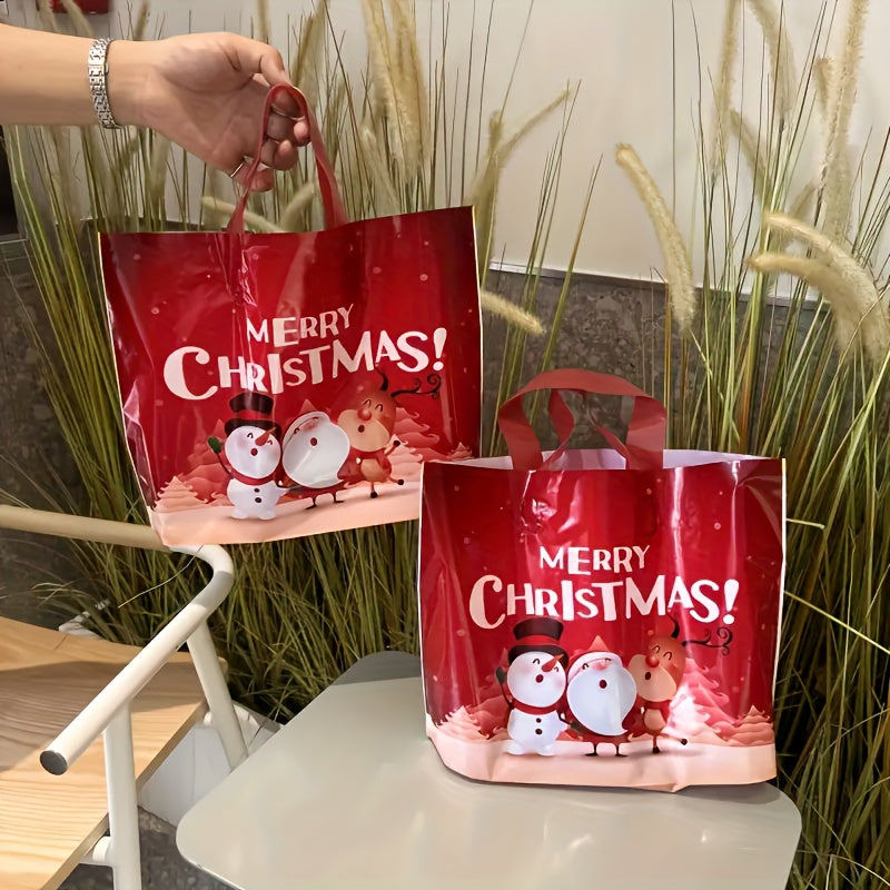 10pcs Christmas Gift Bags with Handles - Durable PE Plastic, Medium & Large Sizes - Perfect for Holiday Presents, Weddings, Birthdays & Parties