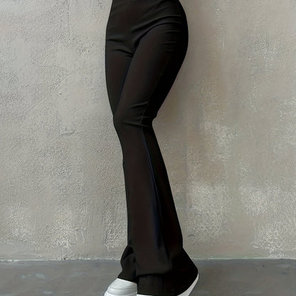 xieyinshe  Casual Rib Simple Slim Leggings Pants, Solid High Waisted Fashion Fall & Winter Long Pants, Women's Clothing