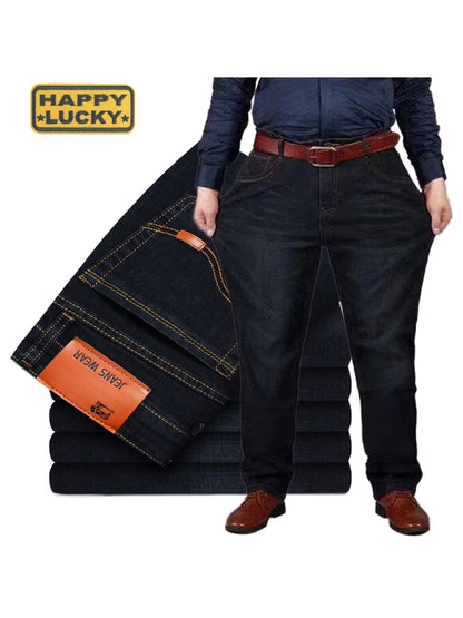 xieyinshe Plus Size Men Straight Leg Denim Long Pants, Loose Oversized Solid Color Jeans Fot Casual Business