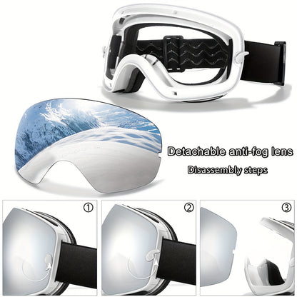 POAT Winter Sports Goggles with Anti-Fog Lens, Protection - Perfect for Skiing, Snowboarding & Outdoor Activities - Includes Black Replacement Lens & Carry Bag