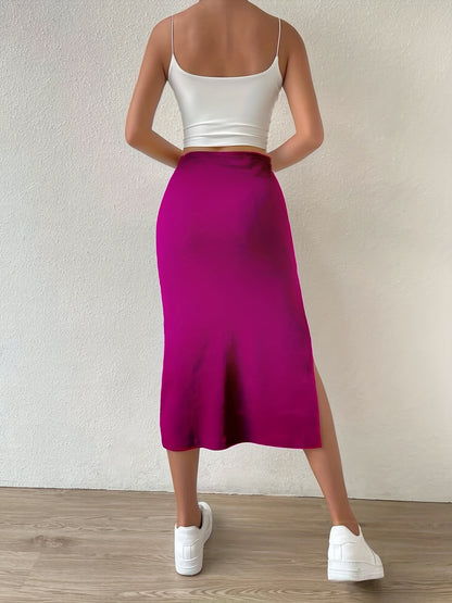 xieyinshe  Solid Split Skirts, Casual Versatile High Waist Midi Skirts, Women's Clothing