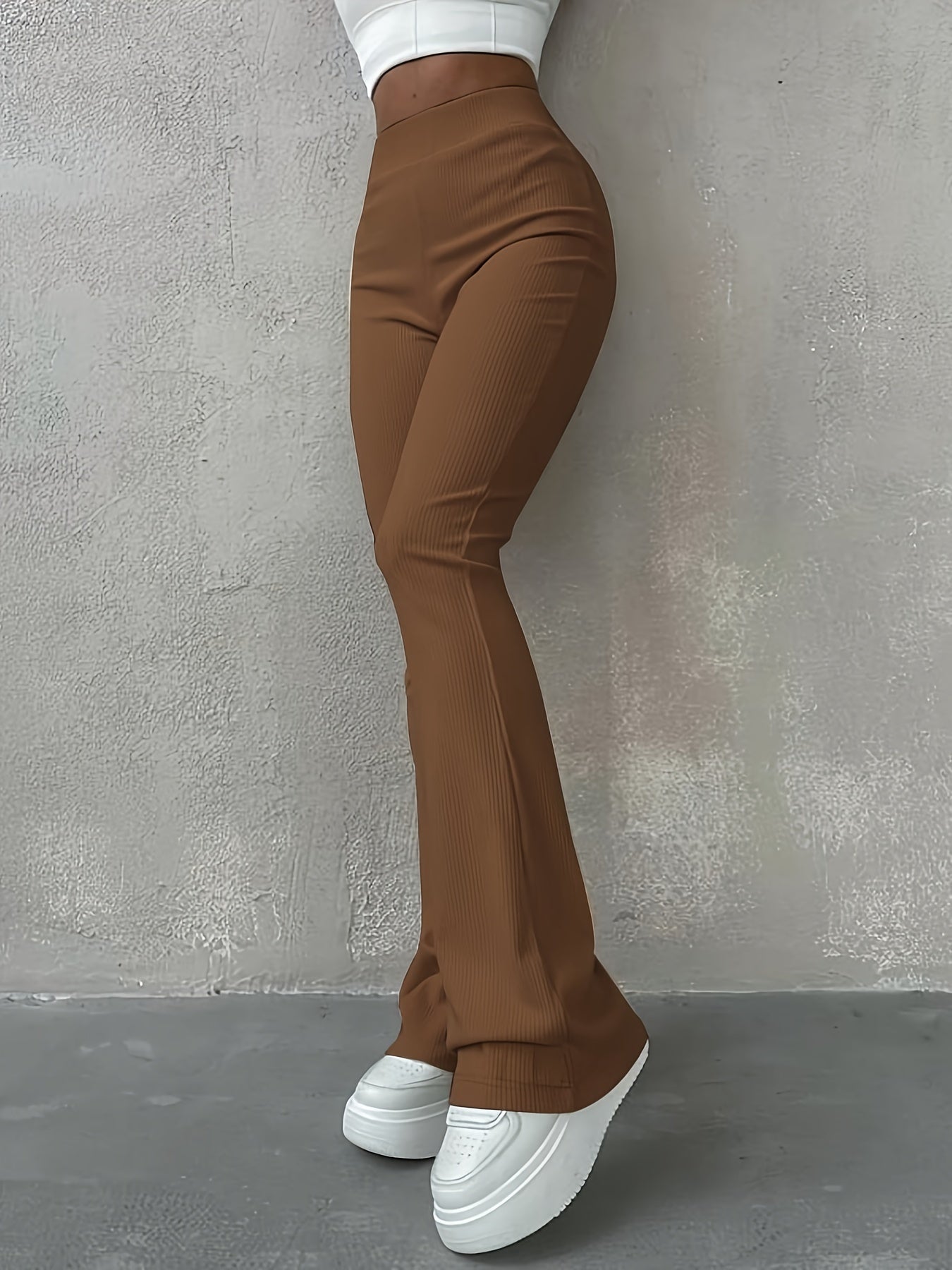 xieyinshe  Casual Rib Simple Slim Leggings Pants, Solid High Waisted Fashion Fall & Winter Long Pants, Women's Clothing