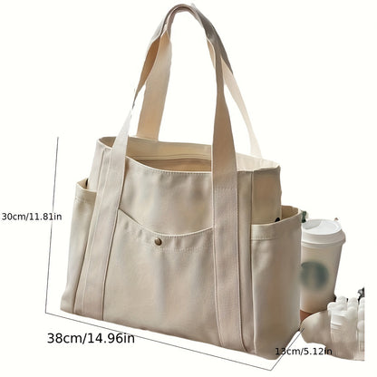 Large Capacity Canvas Tote Bag - Spacious, Stylish, and Sturdy Zipper Closure Shoulder Bag for Women - Perfect for Commute, Daily Use, and Travel