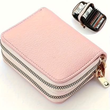 Chic Lightweight Litchi Wallet with Double Zipper - Trendy Multicolor Credit Card & Coin Purse for Everyday Use