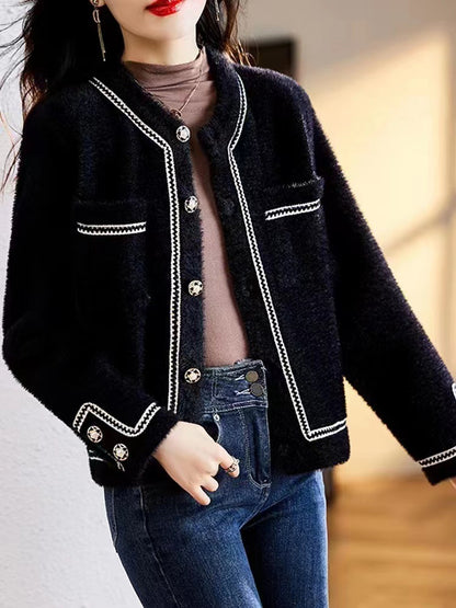 XIEYINSHE Imitation mink fleece sweater jacket women's New autumn and winter new celebrity Xiaoxiangfeng knitted cardigan top foreign trade cross-border