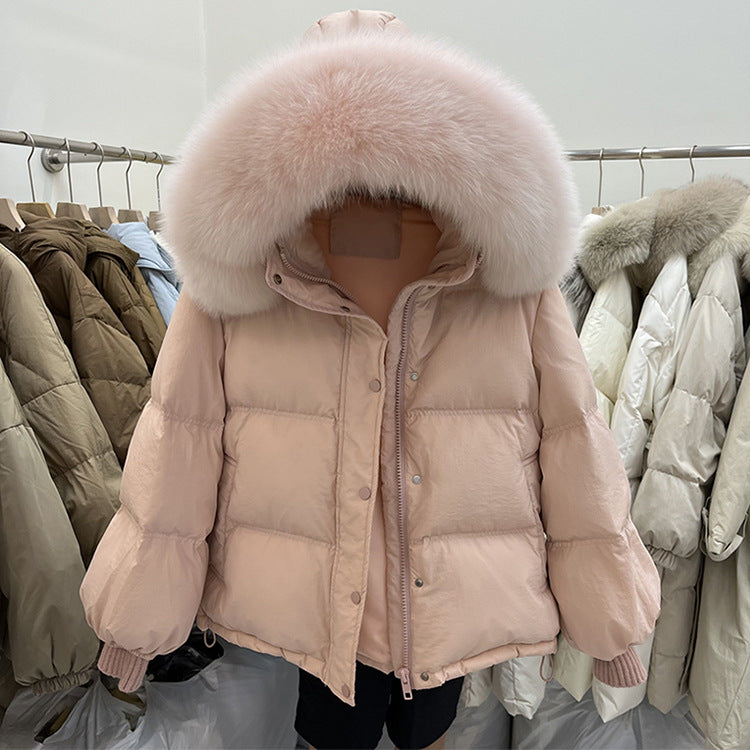 2023 winter new Korean version big fur collar knitted sleeve down jacket women's short loose and thin small jacket