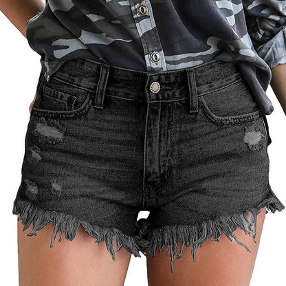 New  New Hot Trade Spring and Summer European and American Ripped Stretch Denim Women's Wear High Waist Shorts Wholesale