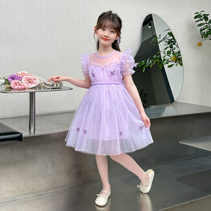 XIEYINSHE Summer New Girl Fashionable Dress Children and Teens Princess Dress Gauze Skirt Performance Wear Little Girl Skirt