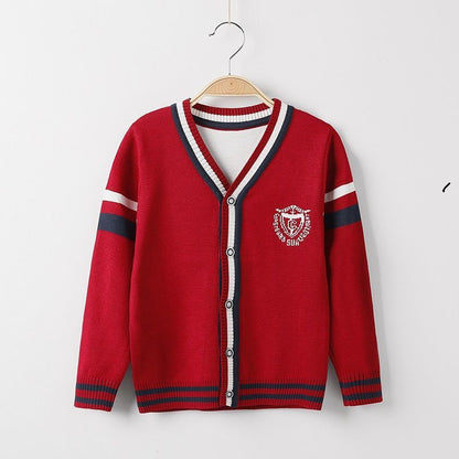 Boys sweater 2024 new handsome knitted sweater cardigan jacket thread coat spring and autumn boys and children wear college style