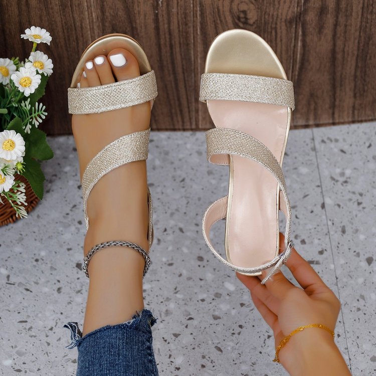 High Heel Sandals for Women  Summer New  Wish plus Size Buckle Strap Flat Chunky Heel Sandals for Women