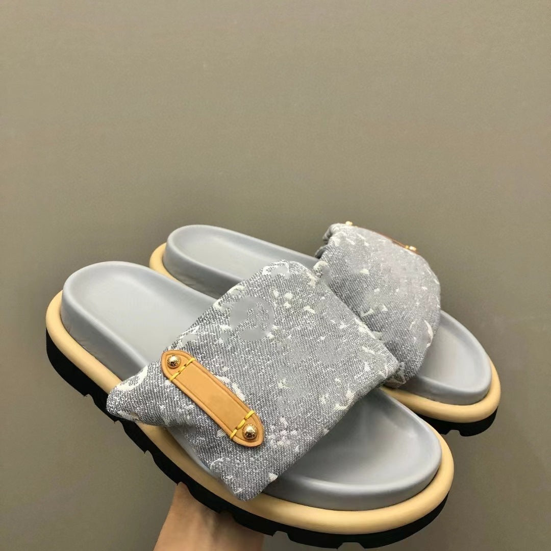 XIEYINSHE  New Platform Slippers Women's  Internet Celebrity Velcro Fashion All-Match Outer Wear Couple Print Beach Sandals Women's Shoes