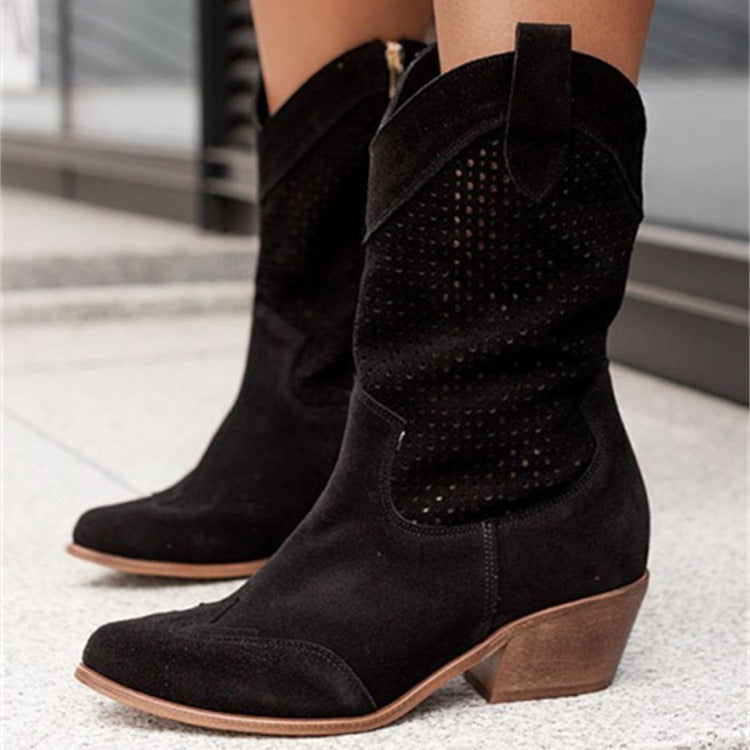 Dropshopping Winter New Foreign Trade Mid Heel 40-43 Burnt Suede Low-Top Women's Boots Fashion