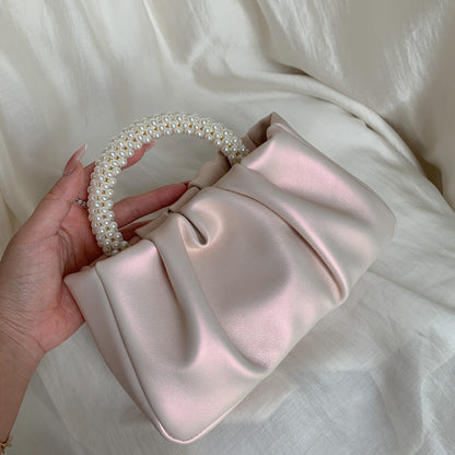 xieyinshe Mini Cell Phone Small Bag Girl Pearl Bag Handbags Women's Fashion All-Match Pleated Cross-Body Cloud Bag