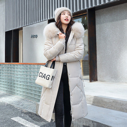 European, American winter new fashion large size cotton-padded clothes women's long Korean version waist over knee thickened large fur collar cotton-padded jacket jacket