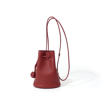 xieyinshe Korean Style Niche Drawstring Bucket Bag  New Ins Genuine Leather Messenger Bag Women's Simple First Layer Cowhide Leather Single-Shoulder Bag