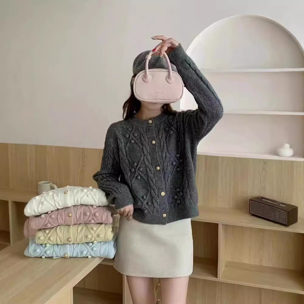 XIEYINSHE Korean three-dimensional ball twist cardigan sweater women's autumn and winter new sweet gentle wind knitted cardigan jacket top