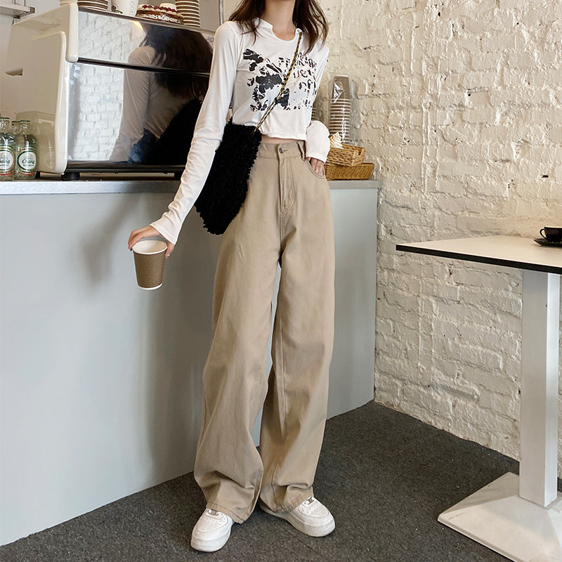 White Jeans Women's 2024 Spring and Summer Leisure Loose Wide-Leg Pants Korean Style High Waist Figure Flattering Mopping Pants Lengthened Trousers