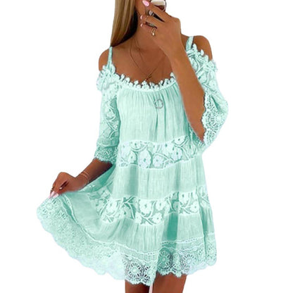 XIEYINSHE  Cross-Border  Princess Style Dress off-Shoulder Lace Suspender Dress Fashion Casual Solid Color Loose Dress