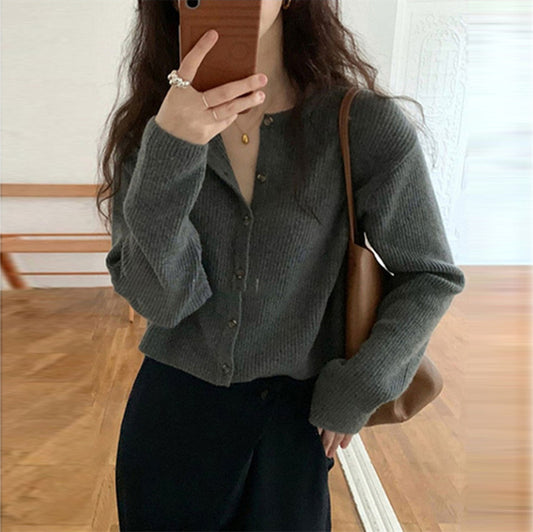 XIEYINSHE Casual loose crew neck knitted cardigan top women's autumn new wear thin short sweater jacket