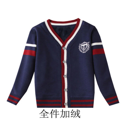 Boys sweater 2024 new handsome knitted sweater cardigan jacket thread coat spring and autumn boys and children wear college style