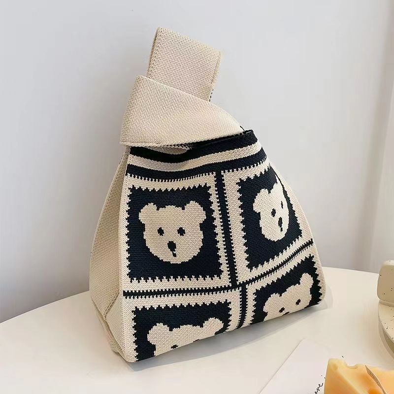 XIEYINSHE INS Internet-Famous Tote Women's Knitted Wool Bucket Bag Japanese and Korean Style All-Match Hand Carrying Casual Tote Bag Box Lunch Bag