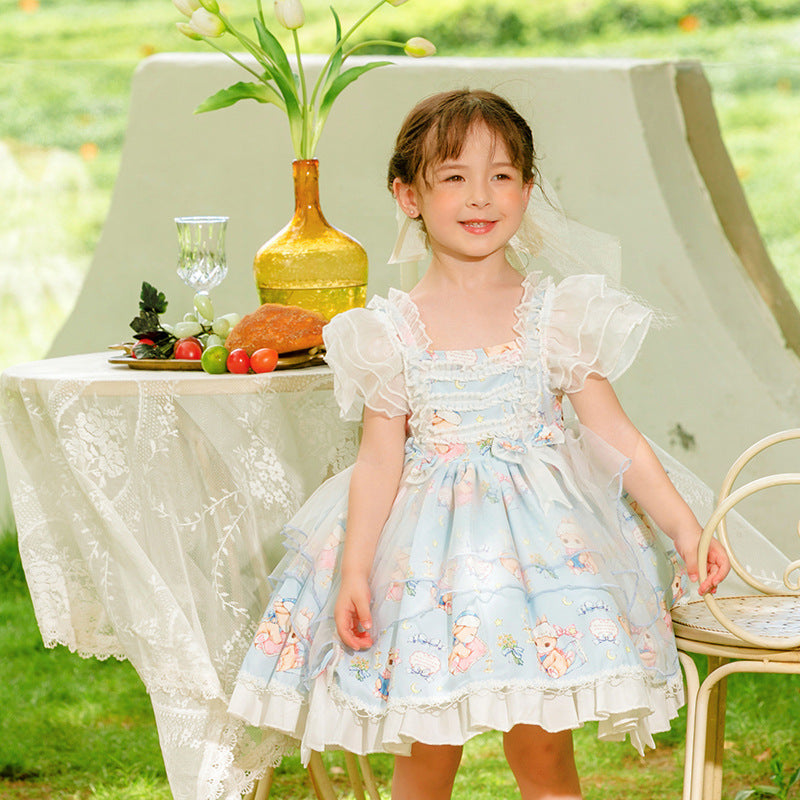 2024 Summer New Girls Clothes Children's Baby Performance Cartoon Lolita Princess Dress Short Sleeve Skirt