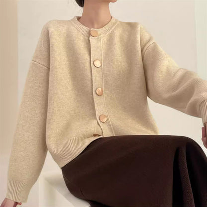 XIEYINSHE Solid color knitted sweater jacket cardigan women's design sense single-breasted autumn and winter lazy loose round neck autumn and winter top tide