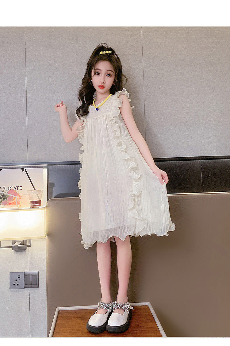 XIEYINSHE Girls Dress  Summer New Style Western Style Medium and Big Children Temperament Fairy Skirt Girls Ruffled Princess Dress Fashion