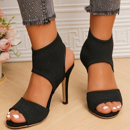 High Heel Sandals for Women  Summer New Foreign Trade plus Size Peep Toe Open Toe Flyknit Stiletto Sandals Wholesale