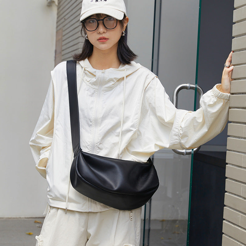 xieyinshe Unisex Style One Shoulder Bag Ins Style Soft Leather Tote Crossbody Bag Commuter's All-Matching Large Capacity Retro Dumpling Bag