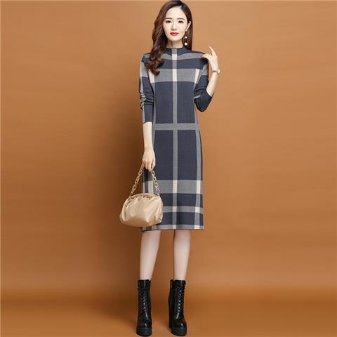 XIEYINSHE 2025popular autumn and winter new dress knee splicing semi-turtleneck loose with coat knitted sweater skirt medium and long