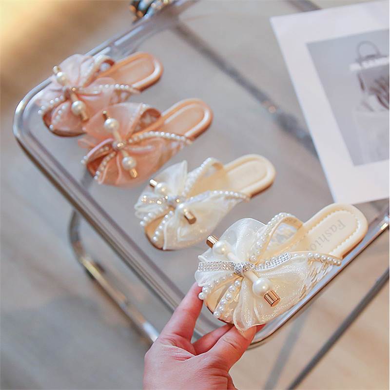 Summer New Sandals Girls' Lace Breathable Outer Wear Half Slippers Street Fashion TikTok Soft Bottom Korean Princess Shoes