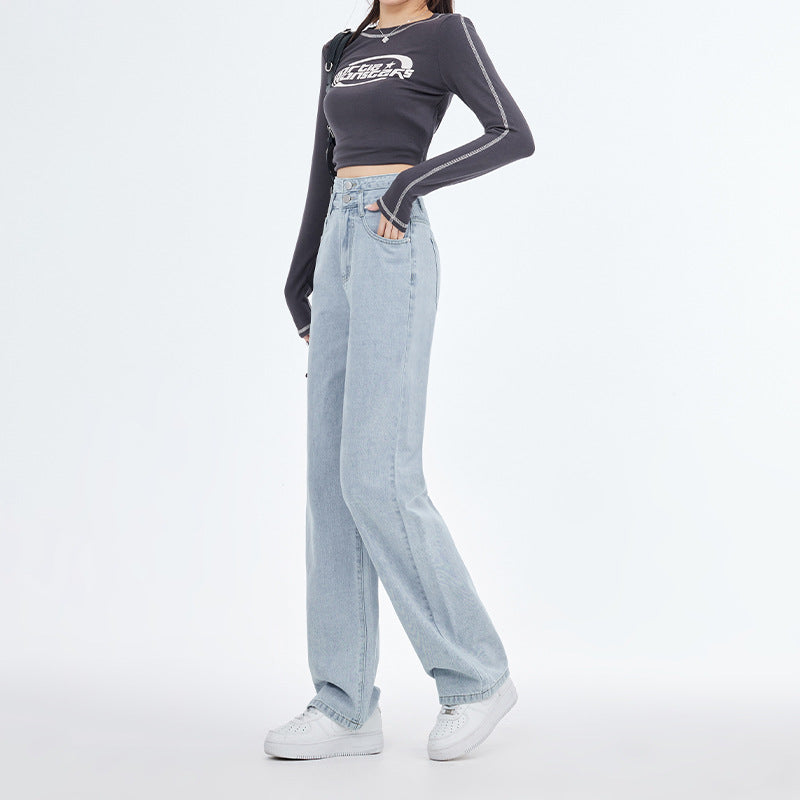 High Waist Wide Leg Jeans for Women Spring 2024 New Retro Loose Slimming Small Mop Straight Pants