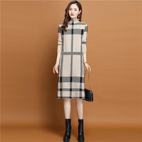 XIEYINSHE 2025popular autumn and winter new dress knee splicing semi-turtleneck loose with coat knitted sweater skirt medium and long