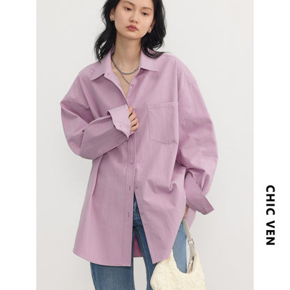 XIWYINSHE Chicven Autumn New Casual Loose Pink Shirt Top Women's Cold High-Grade Long Sleeve Shirt