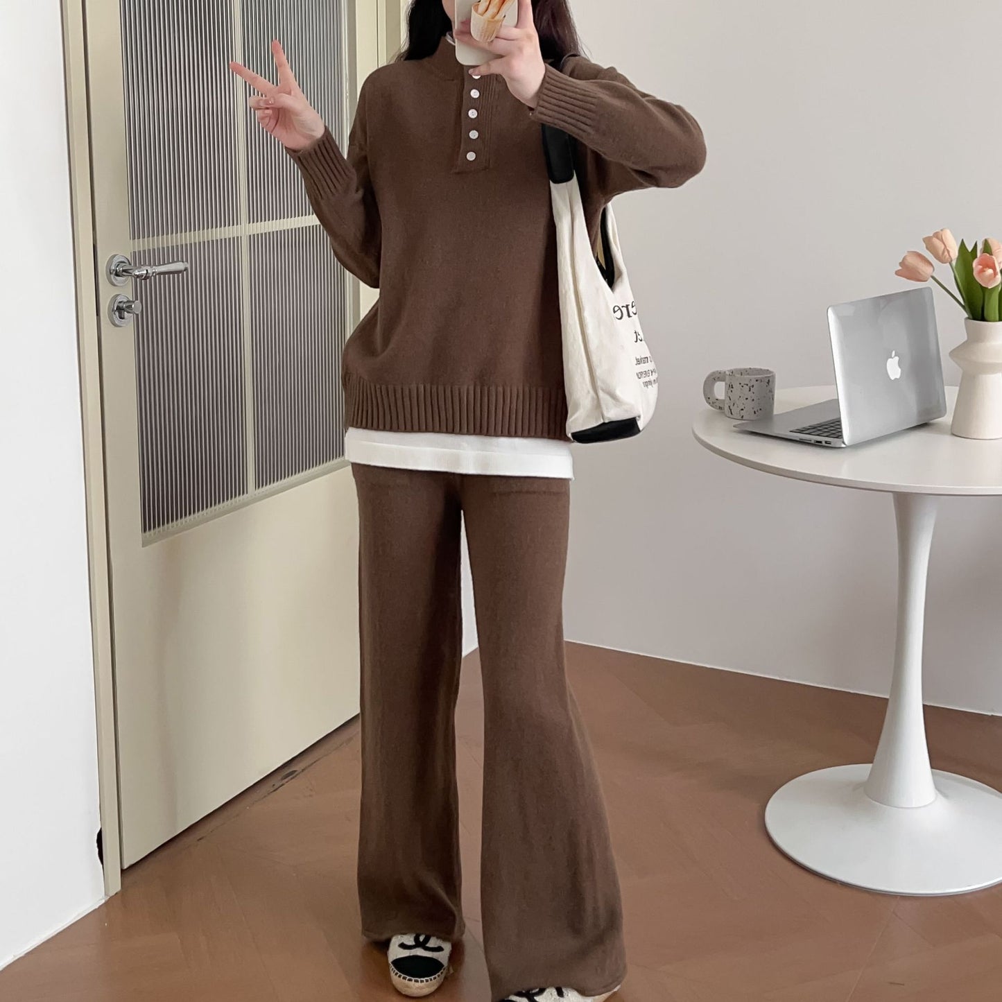 XIEYINSHE 2025European Station Fashion Casual Sports Suit Women's Autumn and Winter New Loose Fake Two-piece Knitted Wide Leg Two-piece Sweater