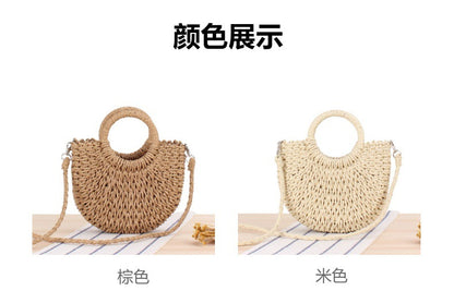 XIEYINSHE One Piece Dropshipping Moon round Bucket Weaving All-Matching Fashion Crossbody Hand Carrying Popular Semicircle Handmade Beach Vacation Bag