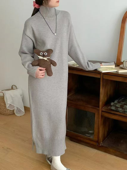 XIEYINSHE 2025With a coat over the knee in autumn and winter, a long inner turtleneck sweater skirt, a loose and lazy wind split-ended knitted bottoming dress