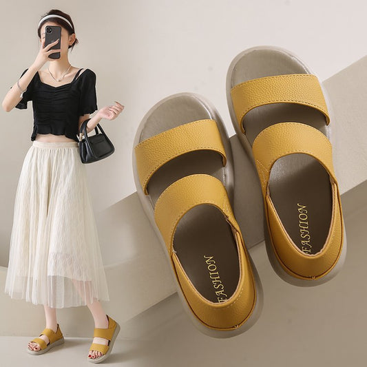 XIEYINSHE  Women's Sandals  Summer New Soft Leather Flat Bottom Sandals Retro round Toe Women's Shoes Two-Way Roman Sandals Women's Wholesale