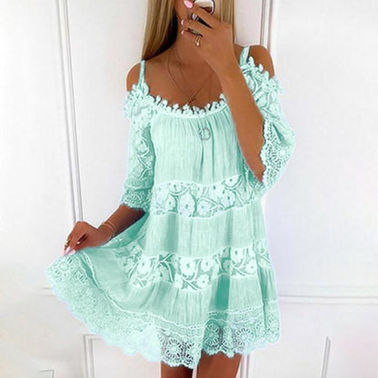 XIEYINSHE  Cross-Border  Princess Style Dress off-Shoulder Lace Suspender Dress Fashion Casual Solid Color Loose Dress