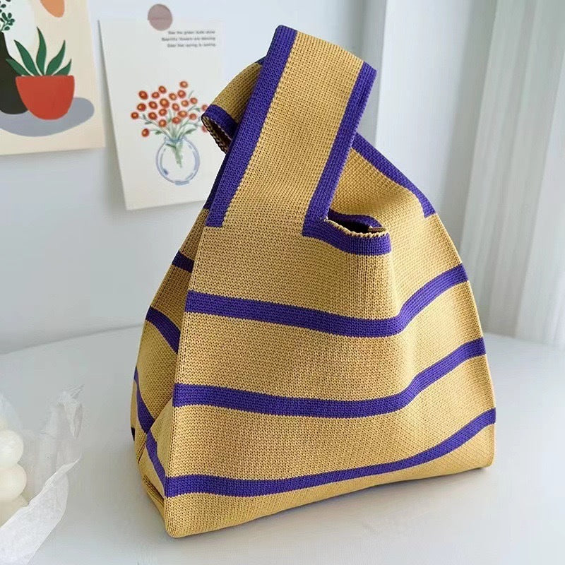 XIEYINSHE INS Internet-Famous Tote Women's Knitted Wool Bucket Bag Japanese and Korean Style All-Match Hand Carrying Casual Tote Bag Box Lunch Bag