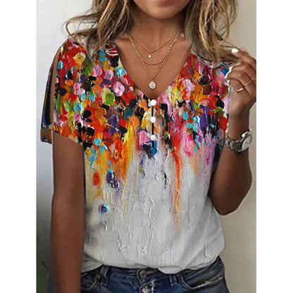 Independent Station    Cross Border Foreign Trade Summer Ethnic Style Positioning Printed Short-Sleeved Top Female