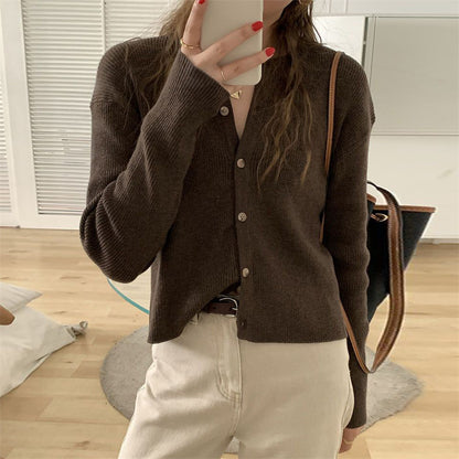 XIEYINSHE Casual loose crew neck knitted cardigan top women's autumn new wear thin short sweater jacket