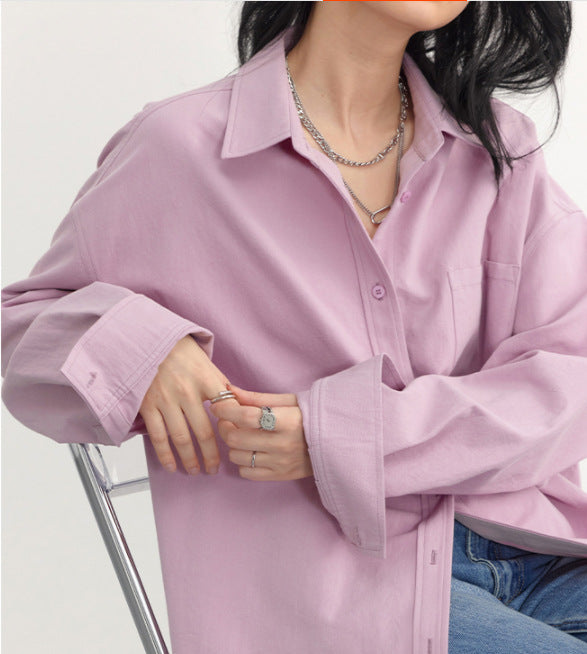 XIWYINSHE Chicven Autumn New Casual Loose Pink Shirt Top Women's Cold High-Grade Long Sleeve Shirt