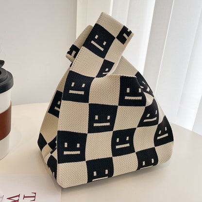 XIEYINSHE INS Internet-Famous Tote Women's Knitted Wool Bucket Bag Japanese and Korean Style All-Match Hand Carrying Casual Tote Bag Box Lunch Bag